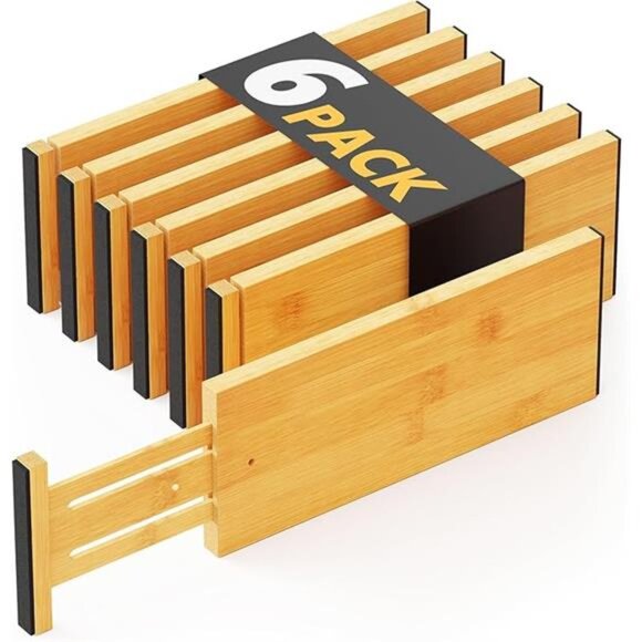 Bamboo Drawer Dividers 6 Pack Adjustable Expandable Dresser Organizer for Clothe - Picture 8 of 8